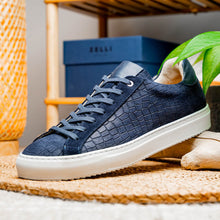 Load image into Gallery viewer, 66-266-NVY KOBE Crocodile Embossed Italian Sueded Goatskin Sneakers Navy