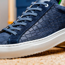 Load image into Gallery viewer, 66-266-NVY KOBE Crocodile Embossed Italian Sueded Goatskin Sneakers Navy