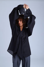 Load image into Gallery viewer, Protagonista Tencel Bow-Tie Black Blouse With Voluminous Airy Sleeves
