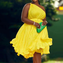 Load image into Gallery viewer, Luxe Couture Ruffle Midi Dress with Flowing Pleats for Effortless Elegance