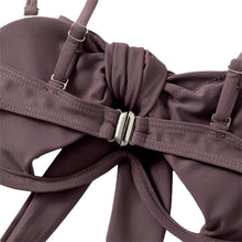 Load image into Gallery viewer, Ladies Summer Solid Color Swimsuit Female Detachable Shoulder Strap Halter Bikini Women's Bikini Swimsuits One Piece Bathing Suits Tie Knot Cutout Swimwear with Crisscross Design