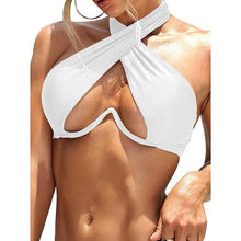 Load image into Gallery viewer, Ladies Summer Solid Color Swimsuit Female Detachable Shoulder Strap Halter Bikini Women's Bikini Swimsuits One Piece Bathing Suits Tie Knot Cutout Swimwear with Crisscross Design