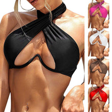 Load image into Gallery viewer, Ladies Summer Solid Color Swimsuit Female Detachable Shoulder Strap Halter Bikini Women's Bikini Swimsuits One Piece Bathing Suits Tie Knot Cutout Swimwear with Crisscross Design