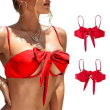 Load image into Gallery viewer, Ladies Summer Solid Color Swimsuit Female Detachable Shoulder Strap Halter Bikini Women's Bikini Swimsuits One Piece Bathing Suits Tie Knot Cutout Swimwear with Crisscross Design