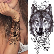 Load image into Gallery viewer, Large Wolf Tiger Black Tattoo Sticker Evil Death Temporary Tattoo Waterproof Big Tattoo Stickers For Mens Womens