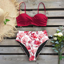 Load image into Gallery viewer, Leaf Print Bikini Female Swimsuit Women's Bathing Suits Triangle Bikini High Waist Bottoms Two Piece Swimsuits Women Swimwear Thong Push Up Bikinis Set High Waist Swimming Suits for Bathing Suit