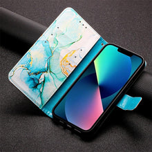 Load image into Gallery viewer, Leather Flip Phone Case For iPhone 14 13 12 Mini 11 Pro XS Max Cute Card Slot Wallet Cover Marble Pattern PU Leather Shockproof Flip Wallet Case with Stand Magnetic Money Pouch Silicone Bumper Phone Case