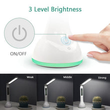 Load image into Gallery viewer, LED Desk Lamp Foldable Dimmable Touch Rechargeable Table Lamp with Calendar Temperature Alarm Clock Decorative Table Lamp Cute Study Lamps for Bedroom Décor