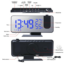 Load image into Gallery viewer, LED Digital Alarm Clock Projection Clock Radios Loud Ceiling Alarm Clock for Heavy Sleepers Snooze Dual Clock Bedside Dimmer with USB Charger Digital LED Clock FM Radio Table Electronic Desktop Clocks USB Wake Up FM Radio Time Projector Snooze Function
