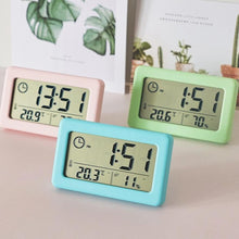 Load image into Gallery viewer, LED Digital Clock Digital Alarm Clock Battery Operated Small Desk Clocks with Smart Night Light Date Indoor Temperature LCD Electronic Clock for Bedroom Electronic Digital Screen Desktop Clock for Home Office Backlight Snooze Desk Clocks