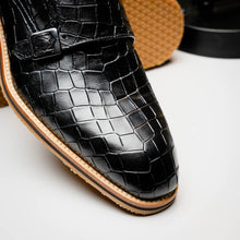 Load image into Gallery viewer, 55-112-BLK LEGERRA Hand Burnished Crocodile Print Monkstrap Black