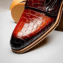 Load image into Gallery viewer, 55-112-CGN LEGERRA Hand Burnished Crocodile Print Monkstrap Cognac