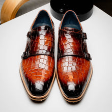 Load image into Gallery viewer, 55-112-CGN LEGERRA Hand Burnished Crocodile Print Monkstrap Cognac