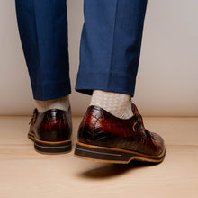 Load image into Gallery viewer, 55-112-CGN LEGERRA Hand Burnished Crocodile Print Monkstrap Cognac