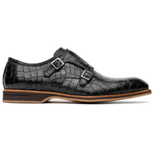 Load image into Gallery viewer, 55-112-BLK LEGERRA Hand Burnished Crocodile Print Monkstrap Black