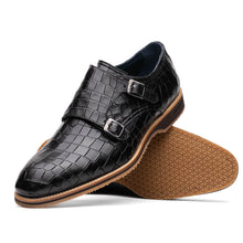 Load image into Gallery viewer, 55-112-BLK LEGERRA Hand Burnished Crocodile Print Monkstrap Black