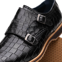 Load image into Gallery viewer, 55-112-BLK LEGERRA Hand Burnished Crocodile Print Monkstrap Black