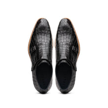 Load image into Gallery viewer, 55-112-BLK LEGERRA Hand Burnished Crocodile Print Monkstrap Black