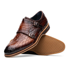 Load image into Gallery viewer, 55-112-CGN LEGERRA Hand Burnished Crocodile Print Monkstrap Cognac