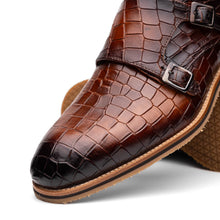 Load image into Gallery viewer, 55-112-CGN LEGERRA Hand Burnished Crocodile Print Monkstrap Cognac