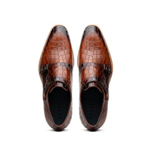 Load image into Gallery viewer, 55-112-CGN LEGERRA Hand Burnished Crocodile Print Monkstrap Cognac