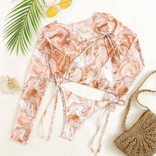 Load image into Gallery viewer, Leopard Print 3 Piece Set Long Sleeves Swimsuit 3 Piece Swimsuit Set Halter High Waist Bathing Suit With Long Sleeve Swimwear Cover Up Women's Swimming Bikini Low Waist Swimwear Women Bathing Suit