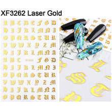 Load image into Gallery viewer, Letter 3D Decals Nail Art Stickers English Old Font Black Number Tattoo Nails Design Water Sliders Manicure Decoration 3D Nail Supplies Holographic Old English Character Nail Self-Adhesive Sticker English Font Design Manicure Decorations Accessories