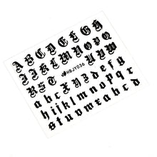 Load image into Gallery viewer, Letter 3D Decals Nail Art Stickers English Old Font Black Number Tattoo Nails Design Water Sliders Manicure Decoration 3D Nail Supplies Holographic Old English Character Nail Self-Adhesive Sticker English Font Design Manicure Decorations Accessories