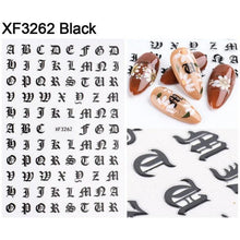Load image into Gallery viewer, Letter 3D Decals Nail Art Stickers English Old Font Black Number Tattoo Nails Design Water Sliders Manicure Decoration 3D Nail Supplies Holographic Old English Character Nail Self-Adhesive Sticker English Font Design Manicure Decorations Accessories