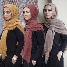 Load image into Gallery viewer, Light Soft Fashion Solid Scarf Crinkle Cotton Linen Wrap Shawl Hijab Muslim Woman Shawls Turban Islamic Clothing Head Wrap For Women