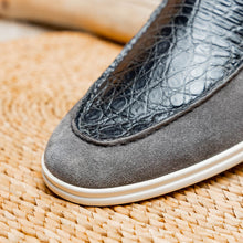 Load image into Gallery viewer, 11-603-GRY BENE Sueded Italian Goatskin & Crocodile Loafer Grey