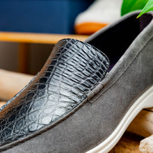 Load image into Gallery viewer, 11-603-GRY BENE Sueded Italian Goatskin & Crocodile Loafer Grey
