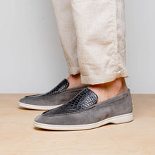 Load image into Gallery viewer, 11-603-GRY BENE Sueded Italian Goatskin & Crocodile Loafer Grey
