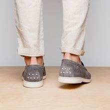 Load image into Gallery viewer, 11-603-GRY BENE Sueded Italian Goatskin & Crocodile Loafer Grey