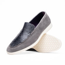 Load image into Gallery viewer, 11-603-GRY BENE Sueded Italian Goatskin & Crocodile Loafer Grey