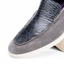 Load image into Gallery viewer, 11-603-GRY BENE Sueded Italian Goatskin & Crocodile Loafer Grey