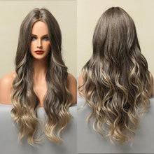 Load image into Gallery viewer, Long Dark Brown Synthetic Wigs for Women Silky Wavy Wig With Air Bangs Heat Resistant Fiber Cosplay Daily Party Replacement Wig Wigs For Black Women Cosplay Wigs For Women