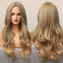 Load image into Gallery viewer, Long Honey Brown Synthetic Wigs with Side Bangs Natural Wave Wigs for Afro American Women Heat Resistant Cosplay Party Daily Use Wigs For Black Women Cosplay Wigs For Women