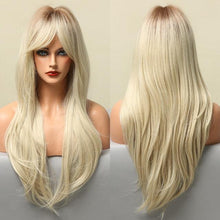 Load image into Gallery viewer, Long Honey Brown Synthetic Wigs with Side Bangs Natural Wave Wigs for Afro American Women Heat Resistant Cosplay Party Daily Use Wigs For Black Women Cosplay Wigs For Women