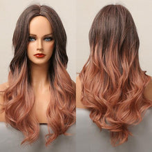 Load image into Gallery viewer, Long Honey Brown Synthetic Wigs with Side Bangs Natural Wave Wigs for Afro American Women Heat Resistant Cosplay Party Daily Use Wigs For Black Women Cosplay Wigs For Women