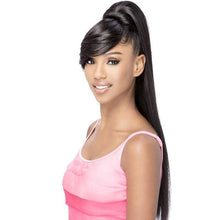 Load image into Gallery viewer, Long Kinky Straight Hair Ponytail With Bangs Fake Hair Bun And Bang Set Synthetic Pony Tail For Women Clip In Hair Extensions Synthetic Long Pony Tail Natural Black Comb In Ponytail Hair Pieces For Women