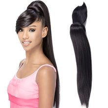 Load image into Gallery viewer, Long Kinky Straight Hair Ponytail With Bangs Fake Hair Bun And Bang Set Synthetic Pony Tail For Women Clip In Hair Extensions Synthetic Long Pony Tail Natural Black Comb In Ponytail Hair Pieces For Women