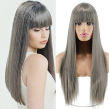 Load image into Gallery viewer, Long Straight Synthetic Black Wig Mixed Brown and Blonde Long Wig For Black Women Middle Part Nature Wigs For Black Women Cosplay Wigs For Women