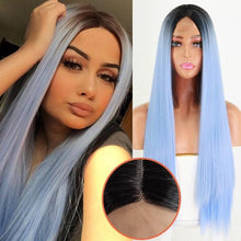Load image into Gallery viewer, Long Straight Synthetic Black Wig Mixed Brown and Blonde Long Wig For Black Women Middle Part Nature Wigs For Black Women Cosplay Wigs For Women