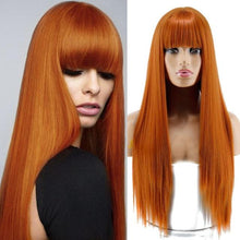 Load image into Gallery viewer, Long Straight Synthetic Black Wig Mixed Brown and Blonde Long Wig For Black Women Middle Part Nature Wigs For Black Women Cosplay Wigs For Women