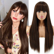 Load image into Gallery viewer, Long Straight Synthetic Black Wig Mixed Brown and Blonde Long Wig For Black Women Middle Part Nature Wigs For Black Women Cosplay Wigs For Women