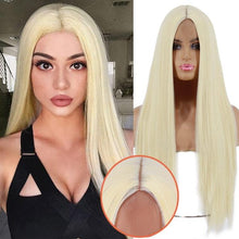 Load image into Gallery viewer, Long Straight Synthetic Black Wig Mixed Brown and Blonde Long Wig For Black Women Middle Part Nature Wigs For Black Women Cosplay Wigs For Women