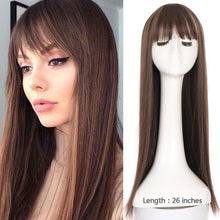Load image into Gallery viewer, Long Straight With Bangs Synthetic Wigs For Black/White Women Natural Black Brown Gray Heat Resistant Fiber Hair Wigs For Black Women Cosplay Wigs For Women Gifts for Girlfriends