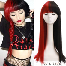 Load image into Gallery viewer, Long Straight With Bangs Synthetic Wigs For Black/White Women Natural Black Brown Gray Heat Resistant Fiber Hair Wigs For Black Women Cosplay Wigs For Women Gifts for Girlfriends