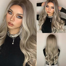 Load image into Gallery viewer, Long Womens Wigs with Bangs Ombre Brown Platinum Blonde Wigs Side Part Synthetic Wavy Wigs Women Cosplay Party Wigs For Black Women Cosplay Wigs For Women